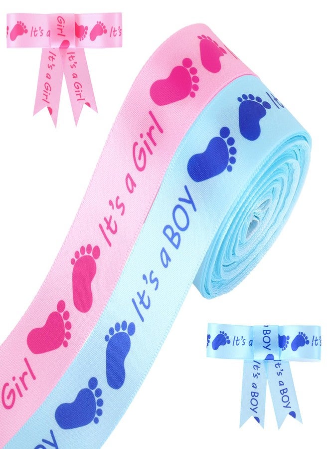 وولاين شريطان من شرائط الزينة لحفلات استقبال المولود، بطول 20 ياردة، باللونين الأزرق والوردي، من الساتان، مناسبان لتغليف الهدايا بنقشة أقدام المولود، ولحفلات استقبال المولود، ولتغليف هدايا الحفاضات، وكعكات أعياد الميلاد، ولأعمال الزينة اليدوية. - Image 1